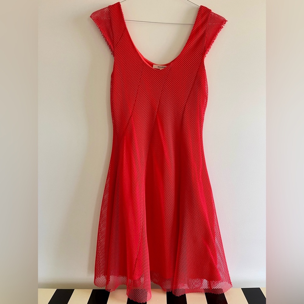 DKNY Jeans Vibrant Red Orange Mesh Dress